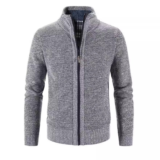 Herren Strickjacke mit strukturiertem Muster und hohem Stehkragen EB