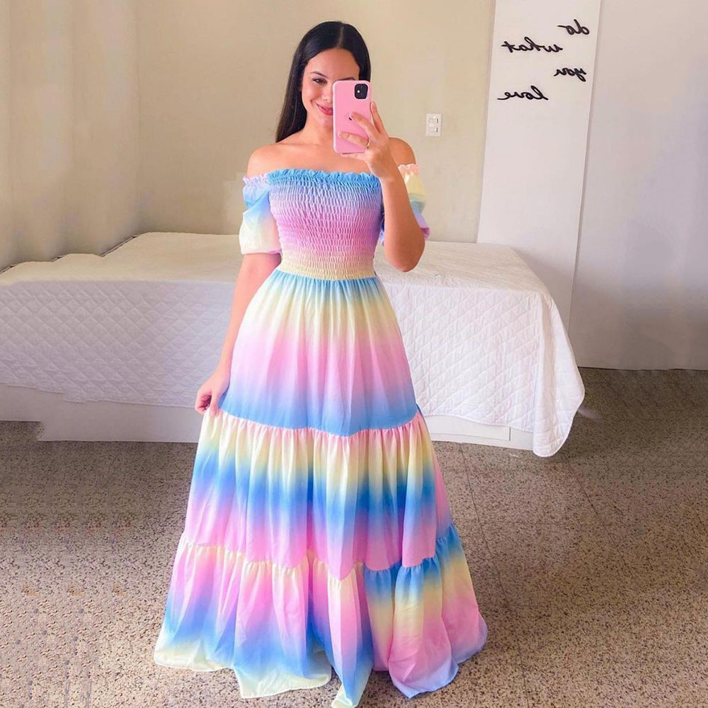 Damen Boho Maxikleid mit bezauberndem Mond- und Sternen-Motiv EB