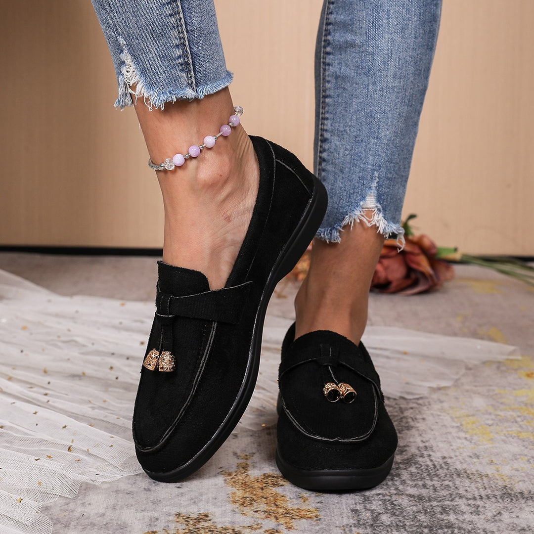 Damen  bequeme Veloursleder-Loafer mit dekorativem Tassel-Detail und gepolsterter Komfortsohle EB