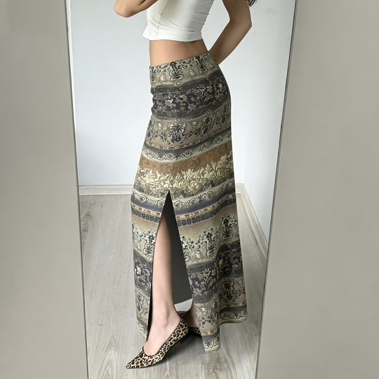 Damen Maxi-Rock mit floralen Mustern und eleganter Spitzenbordüre EB