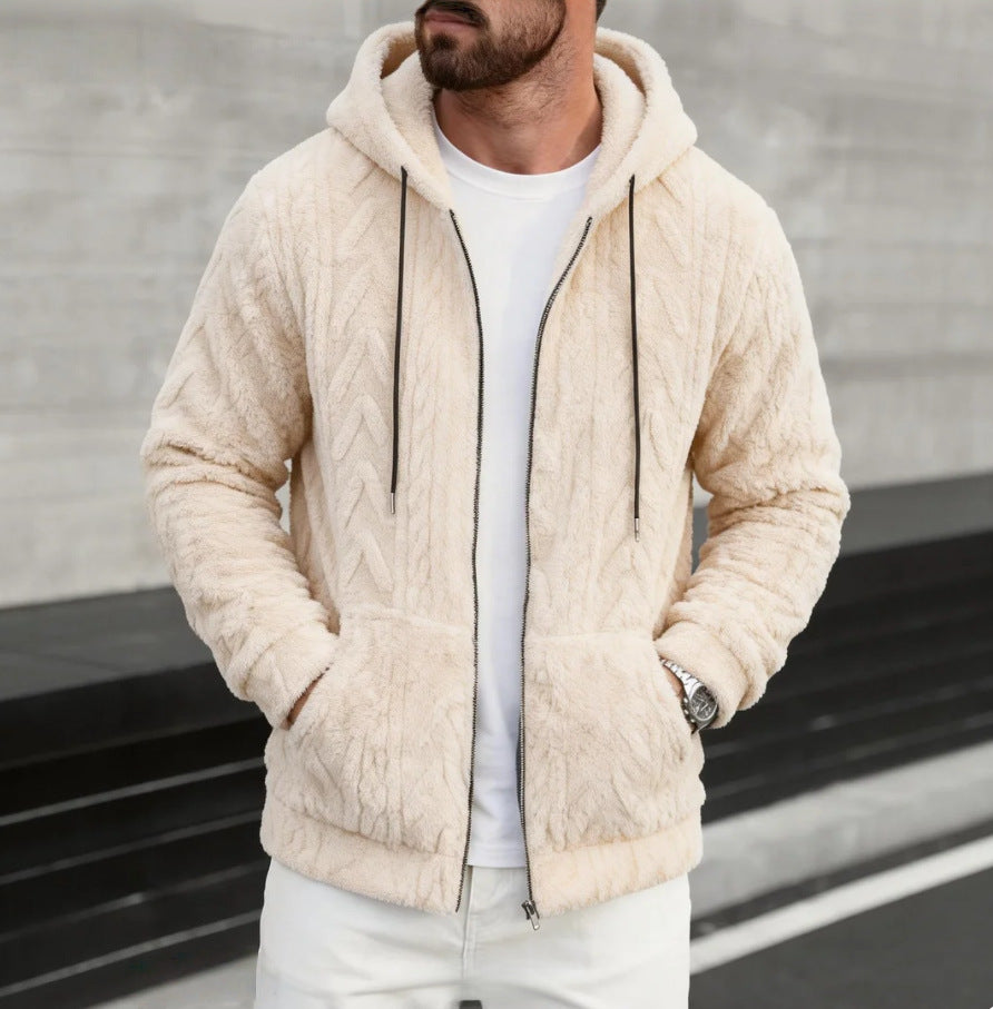 Herren nan kuschelige Kapuzenjacke aus Teddyfleece mit durchgehendem Reißverschluss und Kängurutaschen EB