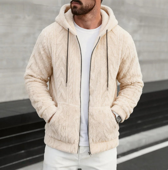Herren nan kuschelige Kapuzenjacke aus Teddyfleece mit durchgehendem Reißverschluss und Kängurutaschen EB