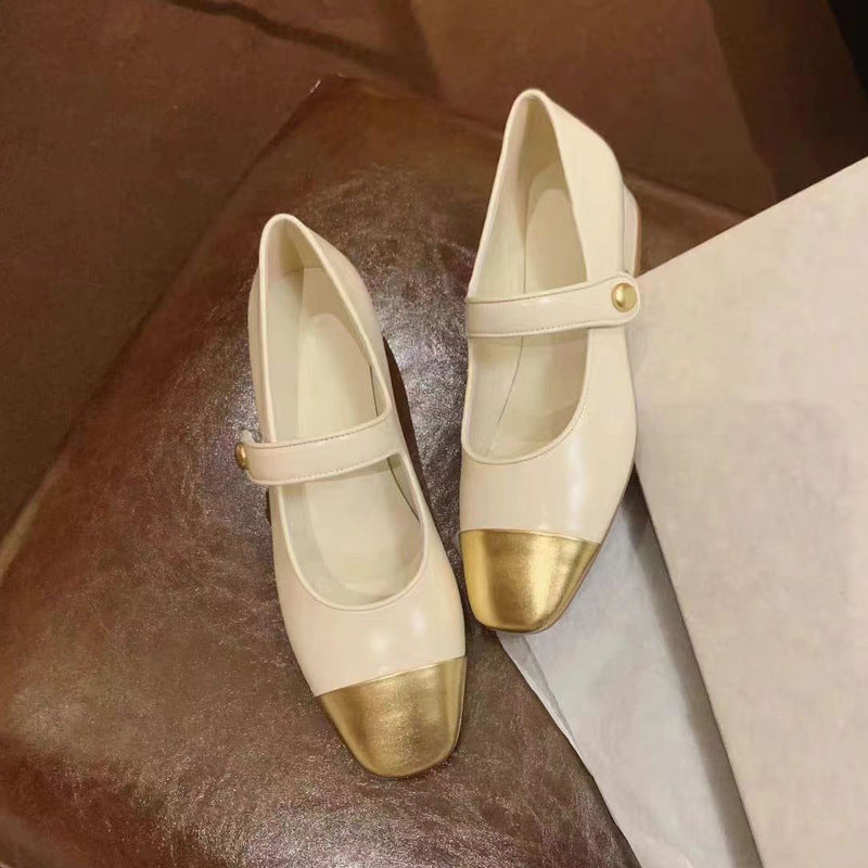 Damen Ballerinas mit elegantem Riemchen und goldener Zehenkappe EB