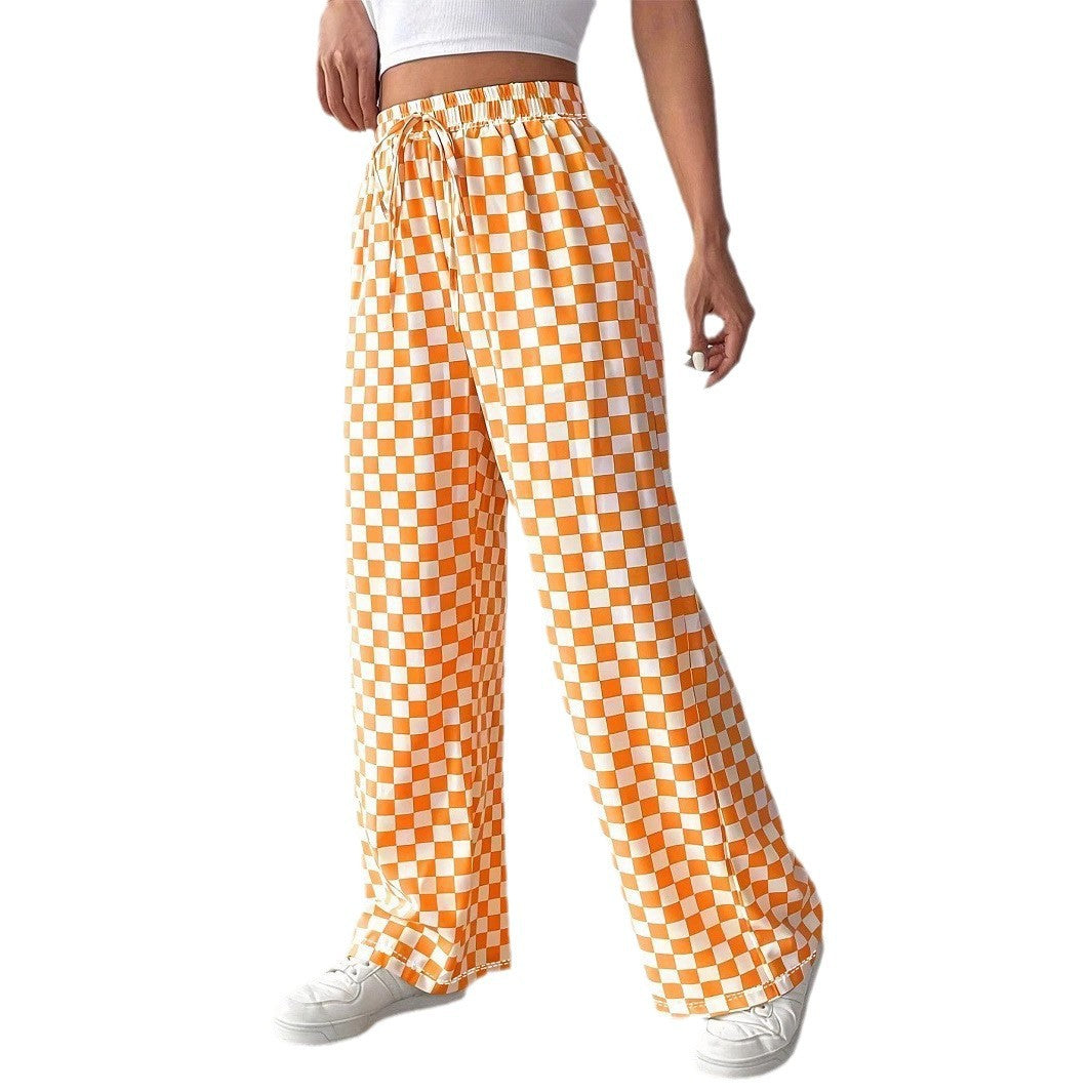 Damen Weite Freizeithose mit kariertem Muster und elastischem Bund EB
