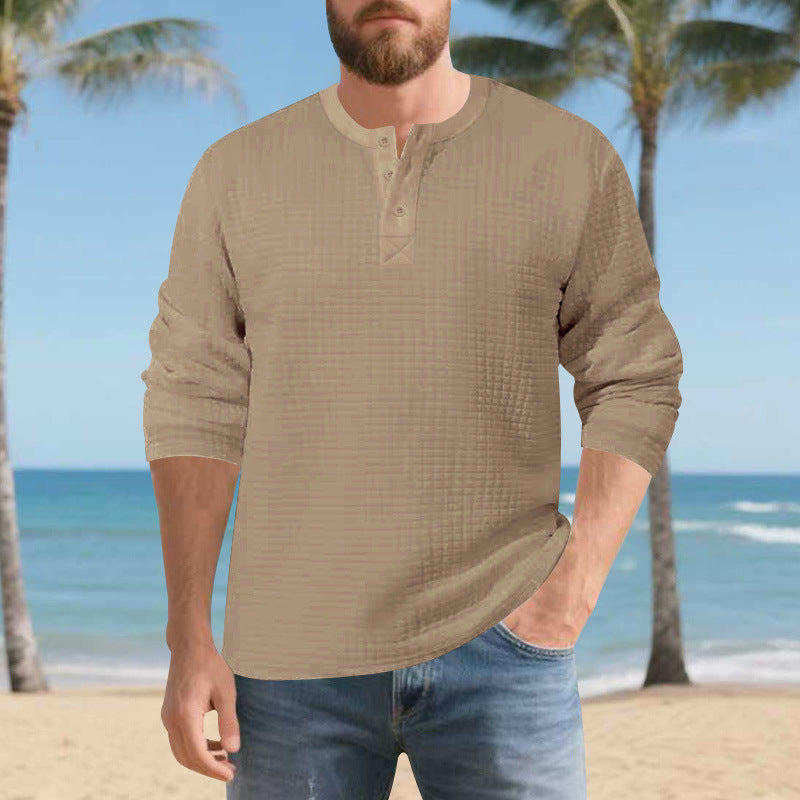 Herren Elegantes Langarmshirt mit Knopfleiste und strukturiertem Stoff EB