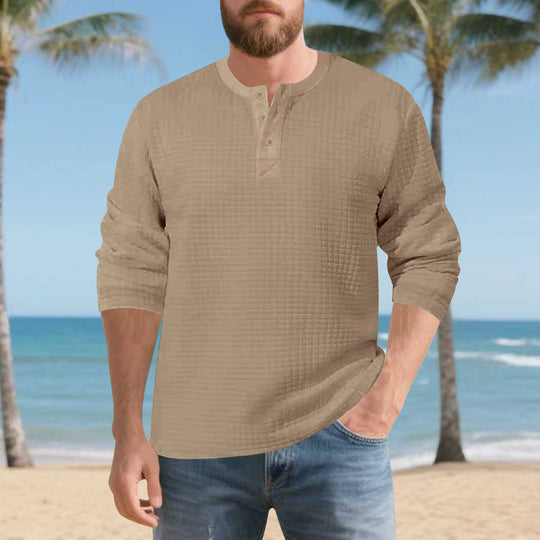 Herren Elegantes Langarmshirt mit Knopfleiste und strukturiertem Stoff EB