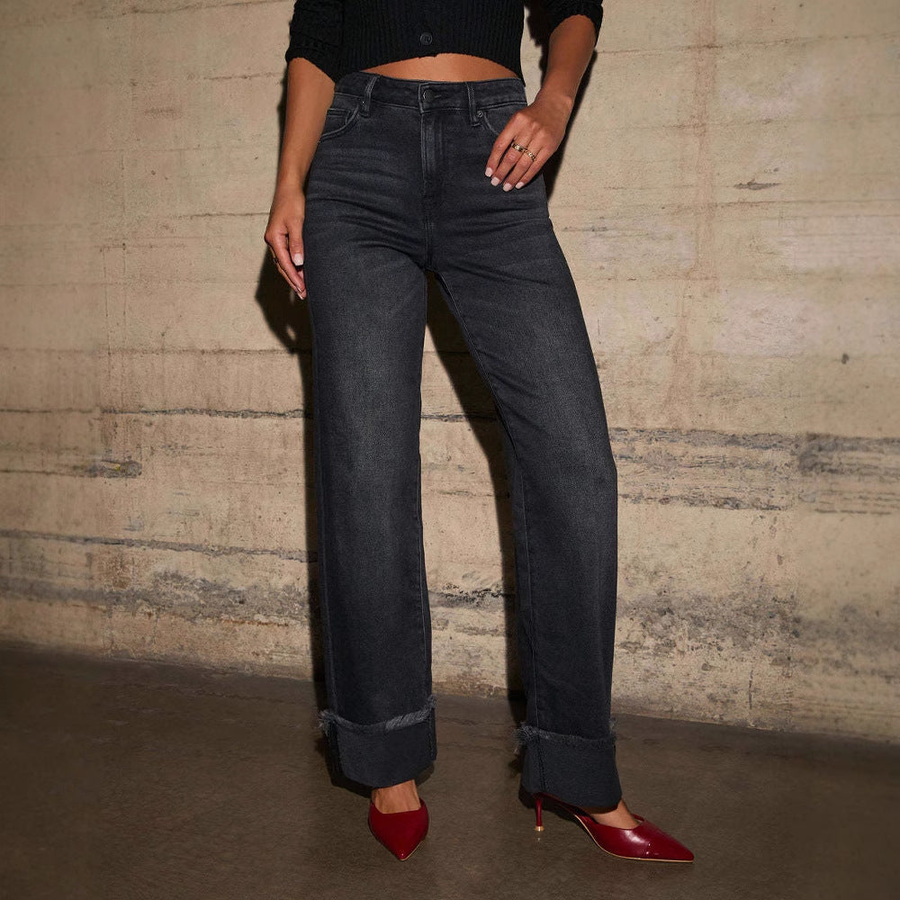 Damen Weite Jeans mit ausgefallenem Saum EB