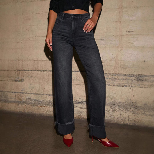 Damen Weite Jeans mit ausgefallenem Saum EB