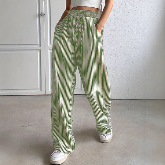 Damen weite Streifenhose mit Gummizug und Seitentaschen EB