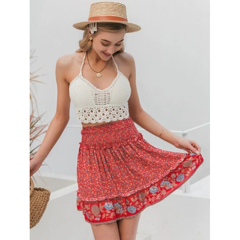 Damen Verspielter Sommerrock mit Rüschendetails und floralem Design EB