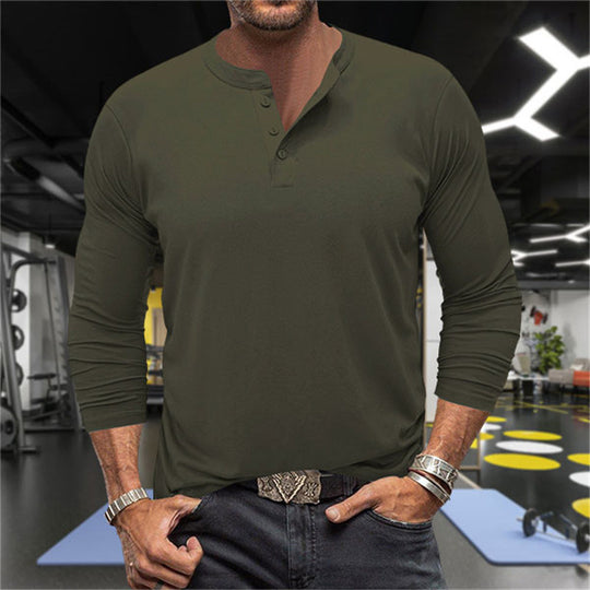 Herren Langarm-Henley-Shirt aus atmungsaktiver Baumwollmischung EB