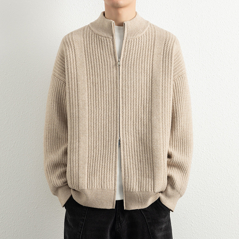 Herren Strickjacke mit modernem Zipper und strukturierter Oberfläche EB