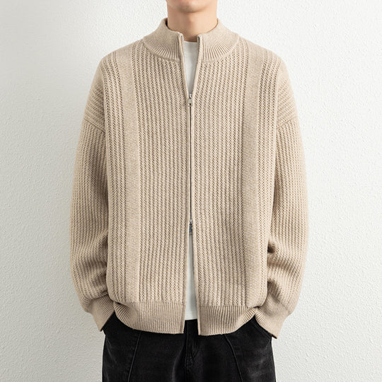 Herren Strickjacke mit modernem Zipper und strukturierter Oberfläche EB
