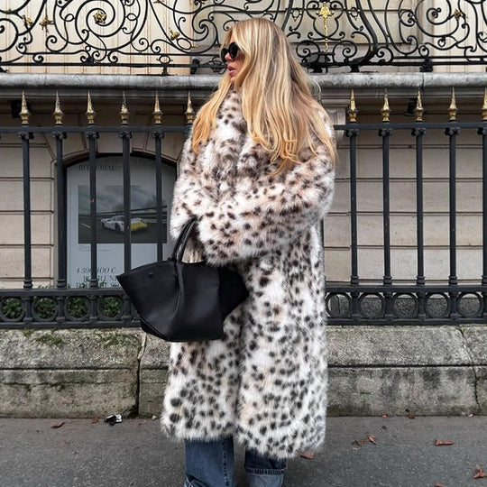 Damen Kunstpelz Mantel mit elegantem Leopardenmuster EB