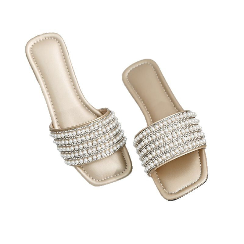 Damen Glamouröse Mules mit elegantem Perlenbesatz EB