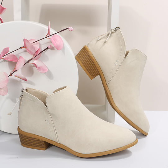 Damen nan leichte Slip-On Ankle-Boots aus Veloursimitat mit V-Ansatz, gepolstertem Komfortfußbett und gestapeltem Blockabsatz EB