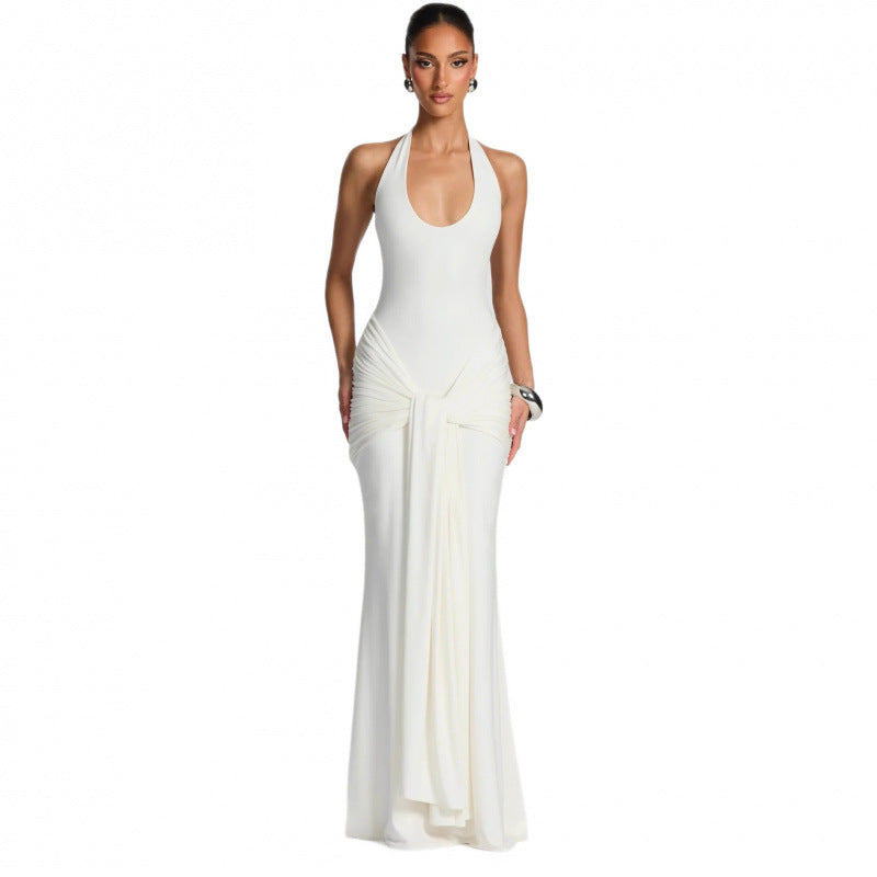 Damen Langes Wickelkleid mit tiefem V-Ausschnitt und Raffungen EB