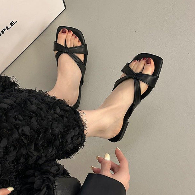 Damen bequeme Zehentrenner-Sandaletten mit modernem Knoten-Design EB