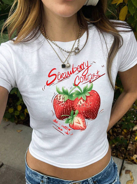 Damen Crop-T-Shirt mit künstlerischem Statementdruck EB