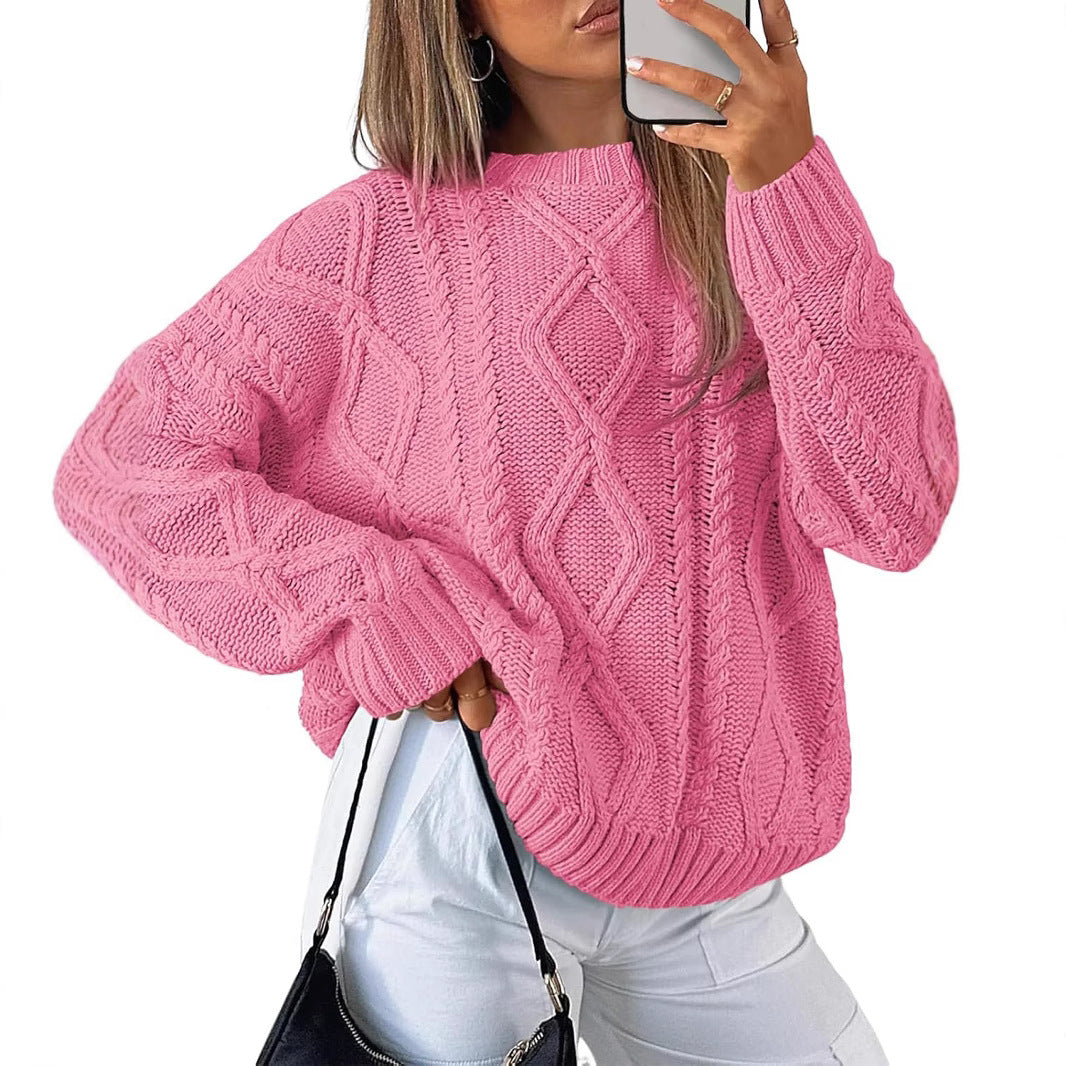 Damen Grobstrickpullover mit Wellenmuster und weitem Schnitt EB
