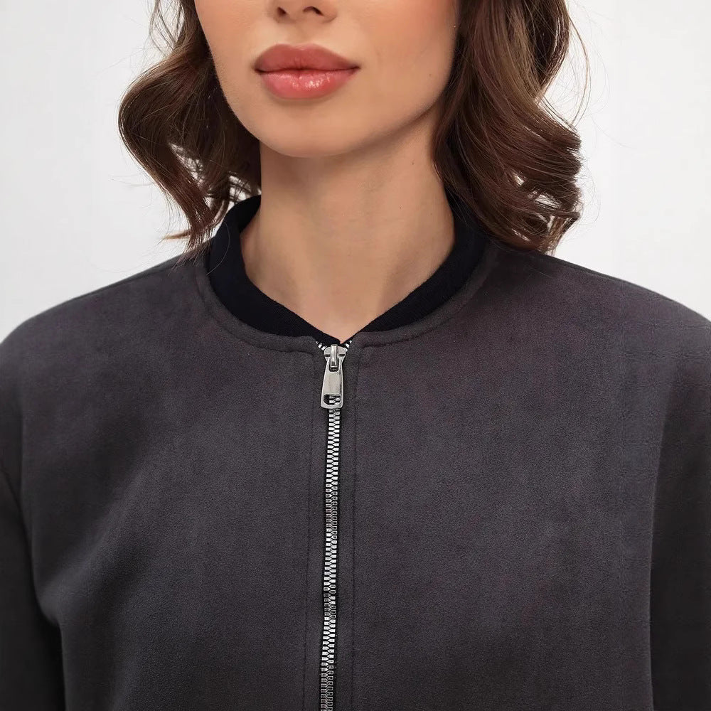 Damen weiche Oversized-Sweatjacke mit modernem Reißverschluss und seitlichen Eingrifftaschen EB