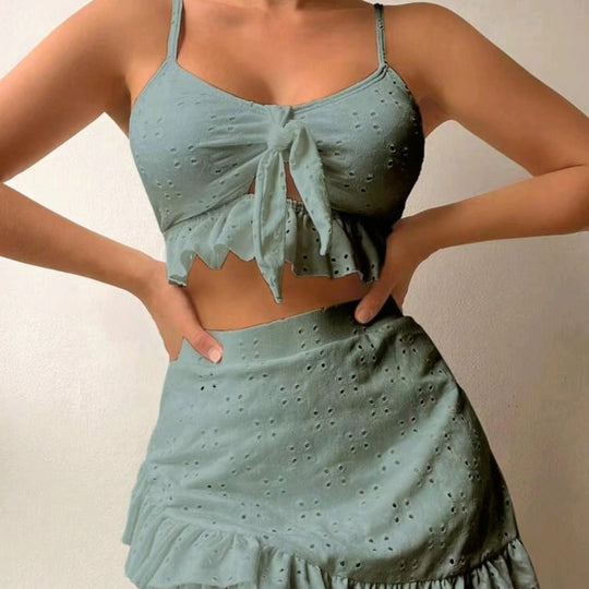 Damen verspieltes Crop-Top und Rüschensrock-Set EB