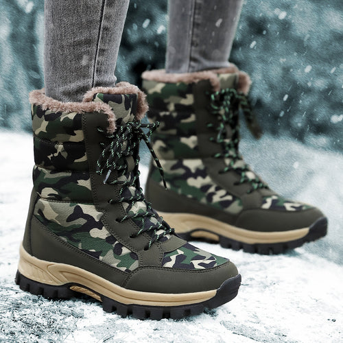 Damen Camouflage Winterstiefel mit isoliertem Futter und rutschfester Sohle EB
