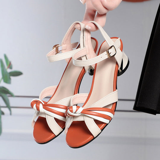 Damen Sandaletten mit elegantem Knoten-Design und komfortablem Blockabsatz EB