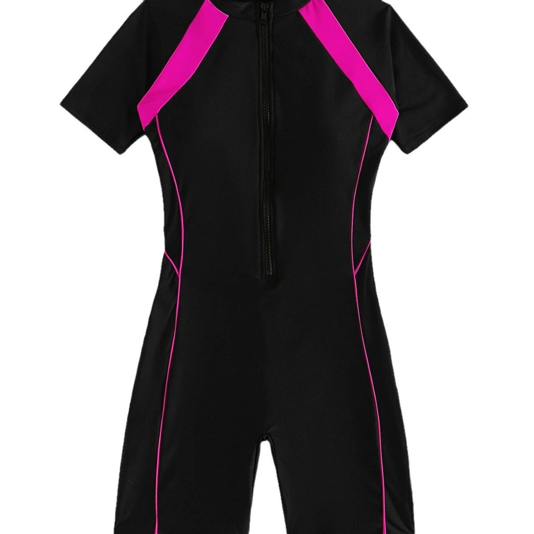 Damen Kurzarm Schwimmanzug mit tiefem V-Ausschnitt EB