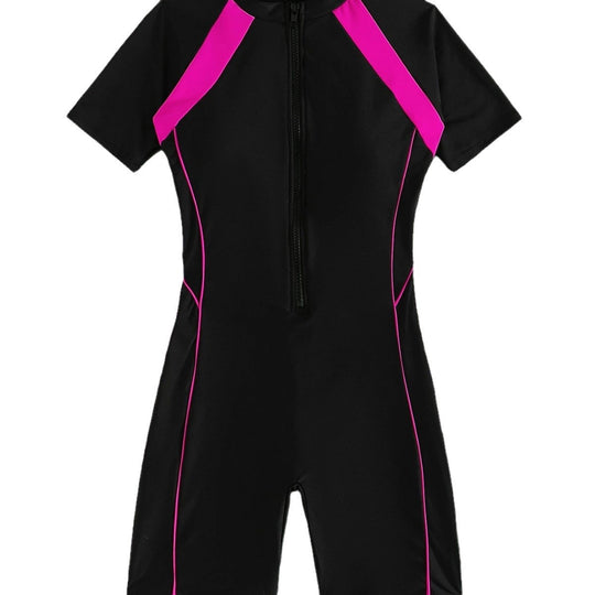 Damen Kurzarm Schwimmanzug mit tiefem V-Ausschnitt EB