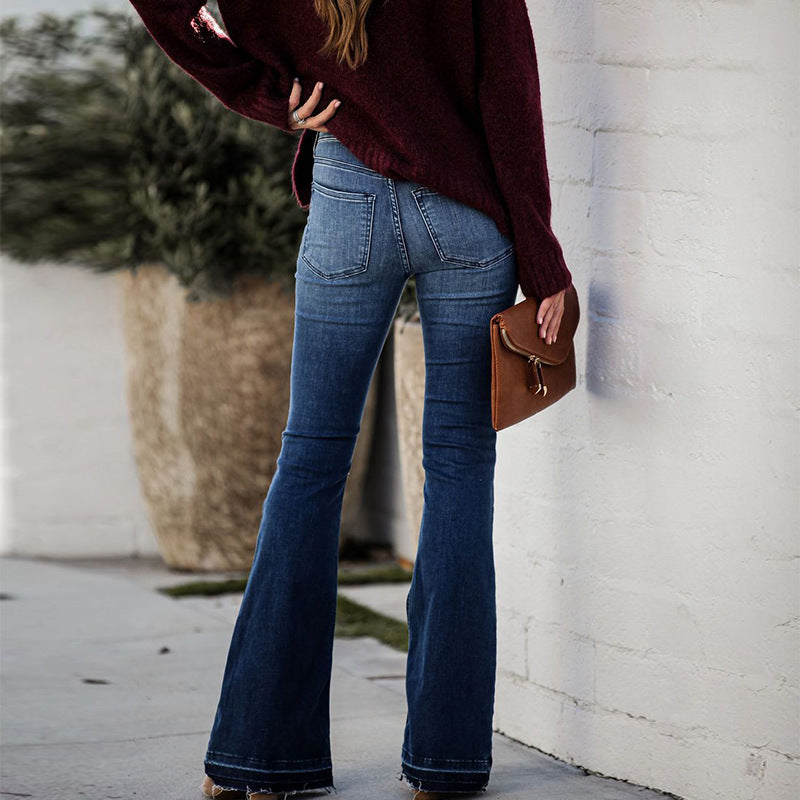 Damen Flared Jeans mit frayed Saum und hohem Bund EB