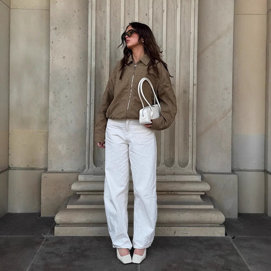 Damen lässige Wildlederjacke im Oversized-Schnitt EB