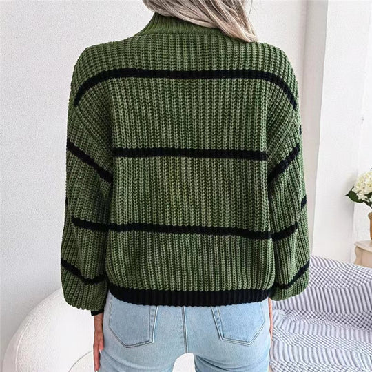 Damen Strickpullover mit überschnittenen Schultern und Stehkragen EB