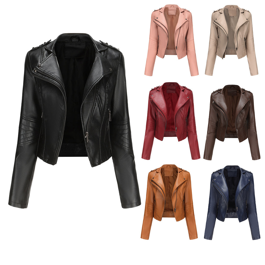 Damen stylische Bikerjacke mit asymmetrischem Reißverschluss und Detailnähten EB