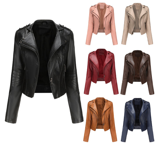 Damen stylische Bikerjacke mit asymmetrischem Reißverschluss und Detailnähten EB