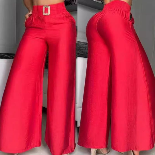 Damen Weit geschnittene Palazzo-Hose mit dekorativem Taillenbund EB