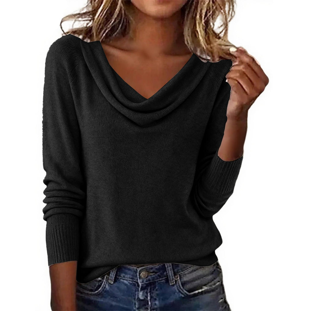 Damen Feiner Strickpullover mit Wasserfallkragen und Rippbündchen EB