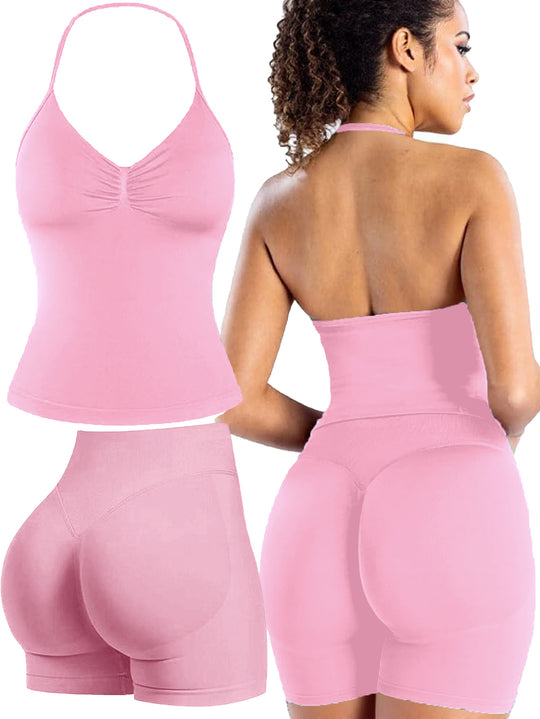 Damen Sportoberteil mit push-up Effekt und figurformenden Shorts EB