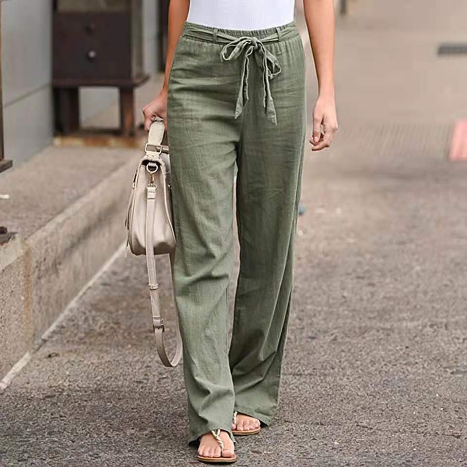 Damen nan weite Leinenhose mit Tunnelzugbund und lässigem Komfortschnitt EB
