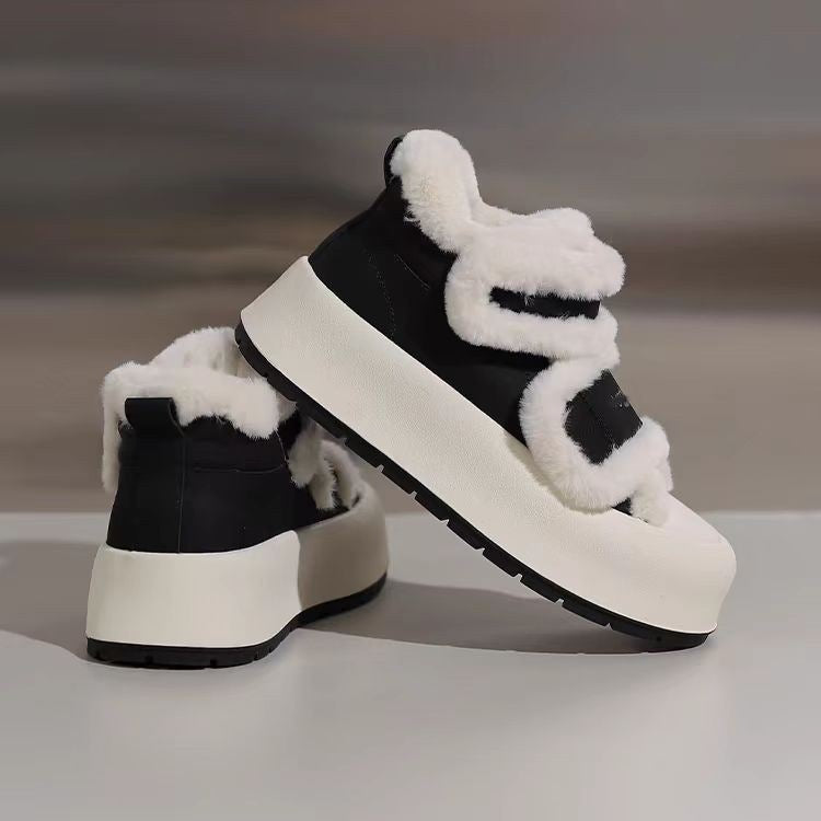 Damen Plüschgefütterte Sneaker mit breitem Klettverschluss und hoher Sohle EB