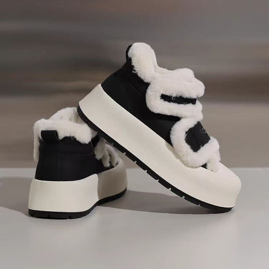 Damen Plüschgefütterte Sneaker mit breitem Klettverschluss und hoher Sohle EB
