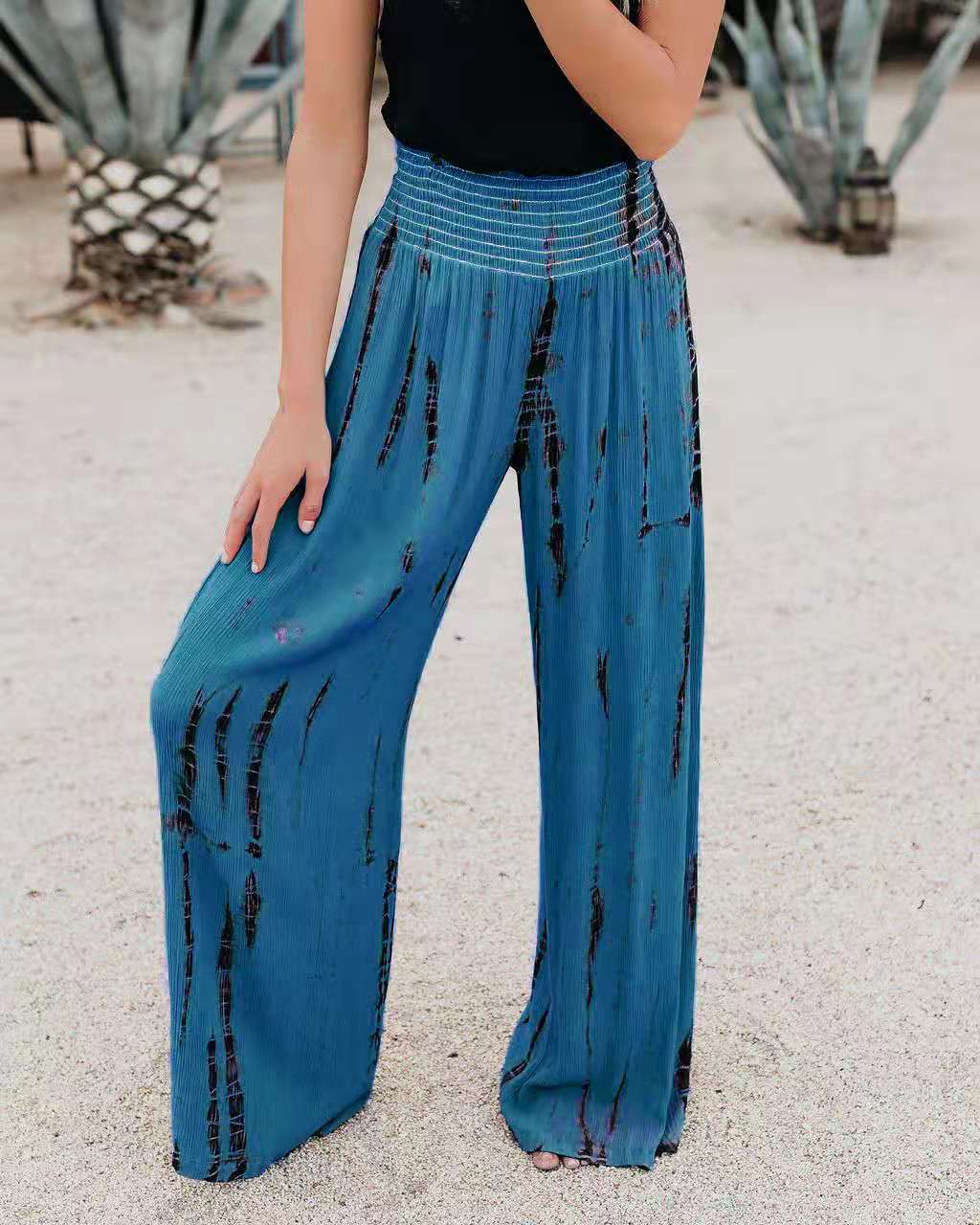 Damen Palazzo-Hose mit dehnbarem Taillenbund und modernem Streifenmuster EB