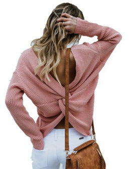 Damen Strickpullover mit einzigartigem Rückendesign und tiefem V-Ausschnitt EB