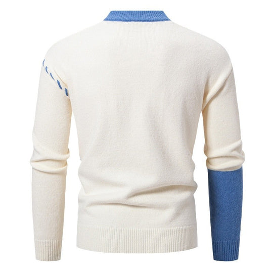 Herren modischer Strickpullover mit kreativen Zopf- und Farbblockdesign EB
