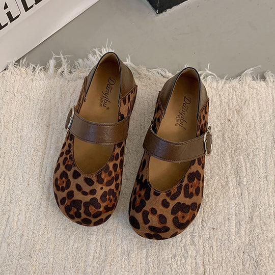 Damen Mary-Jane Schuhe mit modischem Leoprint und komfortablem Riemen EB
