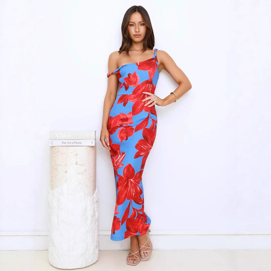 Damen Maxikleid mit einzigartigem floralem Design und verstellbaren Trägern EB