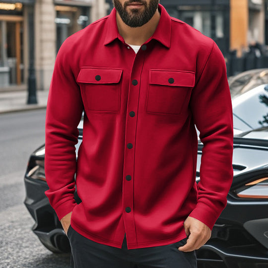 Herren nan Wollmix-Überhemdjacke mit Pattentaschen verdeckter Druckknopfleiste und Hemdkragen EB