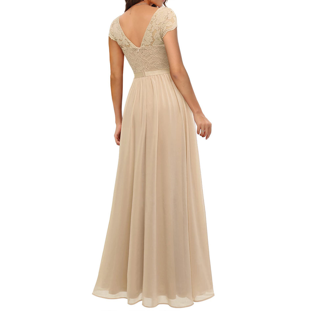 Damen Elegantes Spitzenkleid mit V-Ausschnitt EB