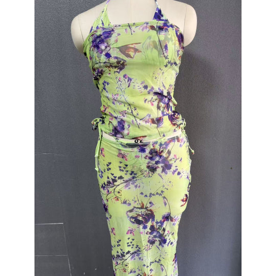 Damen Strandkleid mit modischem Wickeldesign und floralem Muster EB