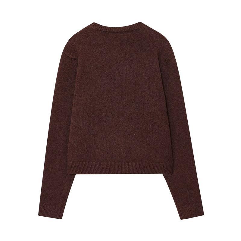 Damen kuschelige Strickjacke mit klassischen Knöpfen und Rundhalsausschnitt EB